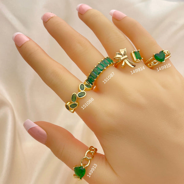 Gold Filled Ring — 20 Assorted Green and Emerald Rings in for — main product view — SKU 152474 | Oro Laminado anillo — 20 Assorted Green and Emerald Rings in for — SKU 152474