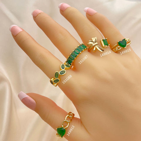 20 anillos verde y esmeralda surtidos en oro laminado por $100 ($5.00 c/u) en oro laminado 