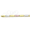 Oro Laminado Solid Bracelet, Gold Filled Style Polished, Tricolor, 03.102.0061.08 (07 MM Thickness, 8 Inches Length)