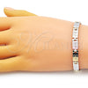 Oro Laminado Solid Bracelet, Gold Filled Style Greek Key Design, Polished, Tricolor, 03.102.0063.08 (07 MM Thickness, 8 Inches Length)