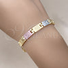 Oro Laminado Solid Bracelet, Gold Filled Style Greek Key Design, Polished, Tricolor, 03.102.0063.08 (07 MM Thickness, 8 Inches Length)