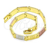 Oro Laminado Solid Bracelet, Gold Filled Style Greek Key Design, Polished, Tricolor, 03.102.0063.08 (07 MM Thickness, 8 Inches Length)