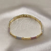 Oro Laminado Solid Bracelet, Gold Filled Style Greek Key Design, Polished, Tricolor, 03.102.0063.08 (07 MM Thickness, 8 Inches Length)