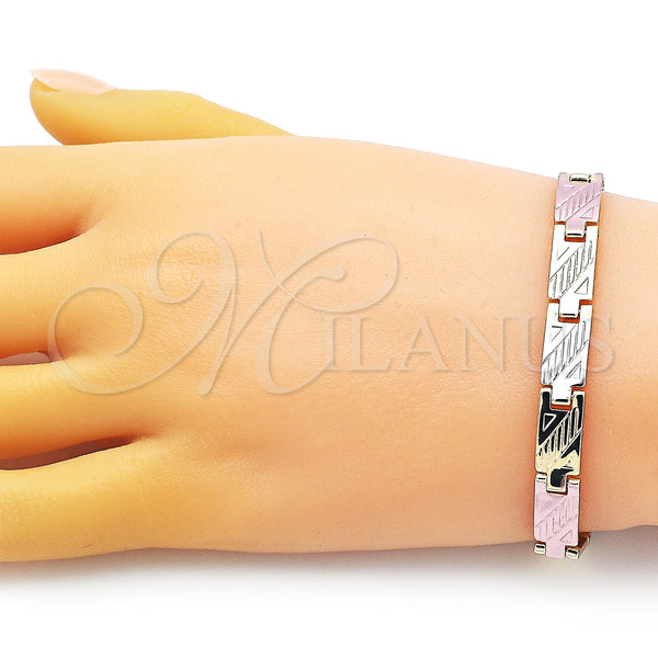 Gold Filled Bracelet — Solid Bracelet Diamond Cutting Tricolor 03. 07 MM — alternate product view — SKU 152479 | Oro Laminado brazalete — Solid Bracelet Diamond Cutting Tricolor 03. 07 MM — SKU 152479