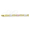 Oro Laminado Solid Bracelet, Gold Filled Style Diamond Cutting Finish, Tricolor, 03.102.0064.08 (07 MM Thickness, 8 Inches Length)