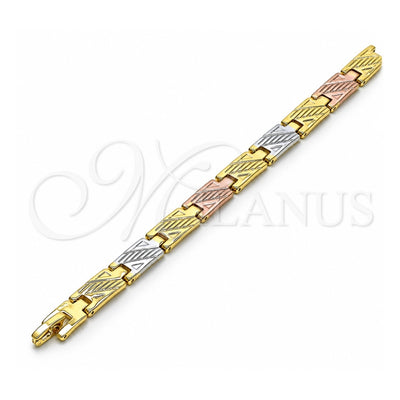 Oro Laminado Solid Bracelet, Gold Filled Style Diamond Cutting Finish, Tricolor, 03.102.0064.08 (07 MM Thickness, 8 Inches Length)