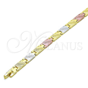 Gold Filled Bracelet — Solid Bracelet Diamond Cutting Tricolor 03. 07 MM — main product view — SKU 152479 | Oro Laminado brazalete — Solid Bracelet Diamond Cutting Tricolor 03. 07 MM — SKU 152479
