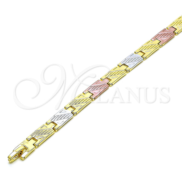 Gold Filled Bracelet — Solid Bracelet Diamond Cutting Tricolor 03. 07 MM — main product view — SKU 152479 | Oro Laminado brazalete — Solid Bracelet Diamond Cutting Tricolor 03. 07 MM — SKU 152479