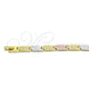 Oro Laminado Solid Bracelet, Gold Filled Style Diamond Cutting Finish, Tricolor, 03.102.0065.08 (07 MM Thickness, 8 Inches Length)