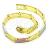 Oro Laminado Solid Bracelet, Gold Filled Style Diamond Cutting Finish, Tricolor, 03.102.0065.08 (07 MM Thickness, 8 Inches Length)
