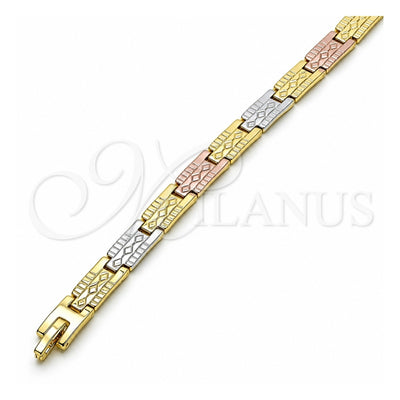 Oro Laminado Solid Bracelet, Gold Filled Style Diamond Cutting Finish, Tricolor, 03.102.0065.08 (07 MM Thickness, 8 Inches Length)