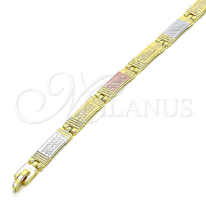 Gold Filled Bracelet — Solid Bracelet Diamond Cutting Tricolor 03. 07 MM — main product view — SKU 152481 | Oro Laminado brazalete — Solid Bracelet Diamond Cutting Tricolor 03. 07 MM — SKU 152481