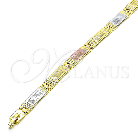 Oro Laminado Solid Bracelet, Gold Filled Style Diamond Cutting Finish, Tricolor, 03.102.0066.08 (07 MM Thickness, 8 Inches Length)