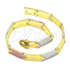 Oro Laminado Solid Bracelet, Gold Filled Style Diamond Cutting Finish, Tricolor, 03.102.0067.08 (07 MM Thickness, 8 Inches Length)