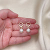 Oro Laminado Dangle Earring, Gold Filled Style Ball Design, with Ivory Mother of Pearl, Polished, Golden Finish, 02.213.0462