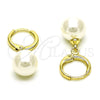 Oro Laminado Dangle Earring, Gold Filled Style Ball Design, with Ivory Mother of Pearl, Polished, Golden Finish, 02.213.0462