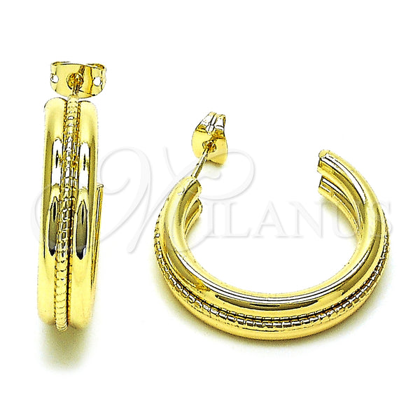 Gold Filled Hoop Earrings — Medium Hoop Diamond Cutting 02. — main product view — SKU 152487 | Oro Laminado aretes de aro — Medium Hoop Diamond Cutting 02. — SKU 152487