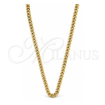 Stainless Steel Basic Necklace, Miami Cuban Design, Black Polished, Golden Finish, 04.113.1762.28 (04 MM Thickness, 28 Inches Length)