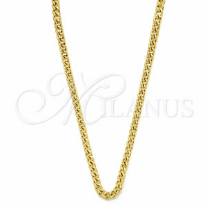 Stainless Steel Basic Necklace, Miami Cuban Design, Black Polished, Golden Finish, 04.113.1762.28 (04 MM Thickness, 28 Inches Length)