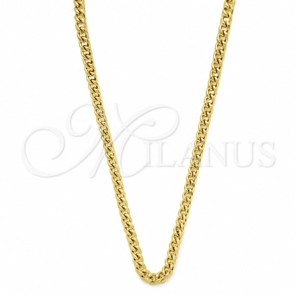 Stainless Steel Basic Necklace, Miami Cuban Design, Black Polished, Golden Finish, 04.113.1762.28 (04 MM Thickness, 28 Inches Length)