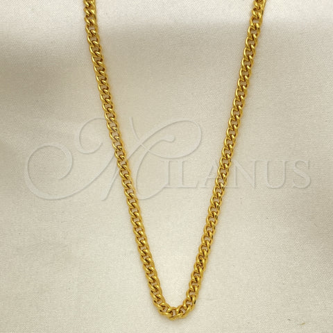 Stainless Steel Basic Necklace, Miami Cuban Design, Black Polished, Golden Finish, 04.113.1762.28 (04 MM Thickness, 28 Inches Length)
