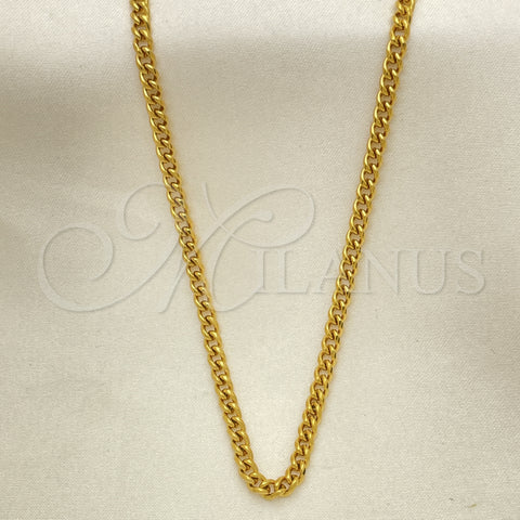 Stainless Steel Basic Necklace, Miami Cuban Design, Black Polished, Golden Finish, 04.113.1762.28 (04 MM Thickness, 28 Inches Length)