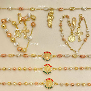 Gold Filled Bracelet — 20 Religious San Judas Rosary Bracelets in Assorted — main product view — SKU 152526 | Oro Laminado brazalete — 20 Religious San Judas Rosary Bracelets in Assorted — SKU 152526