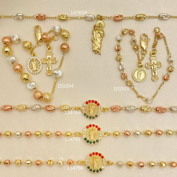 Gold Filled Bracelet — 20 Religious San Judas Rosary Bracelets in Assorted — main product view — SKU 152526 | Oro Laminado brazalete — 20 Religious San Judas Rosary Bracelets in Assorted — SKU 152526