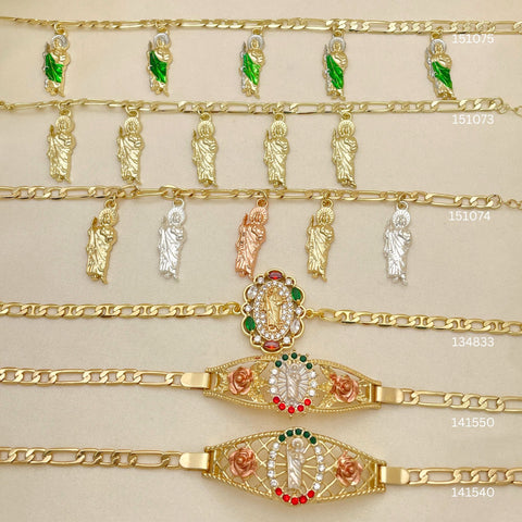20 Religious San Judas Charm and Fancy Bracelets in Oro Laminado Assorted ($5.00 each) for $100 Gold Layered
