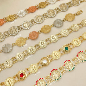 Gold Filled Bracelet — 20 Religious San Benito Fancy Bracelets in Assorted — main product view — SKU 152534 | Oro Laminado brazalete — 20 Religious San Benito elegante Bracelets in Assorted — SKU 152534