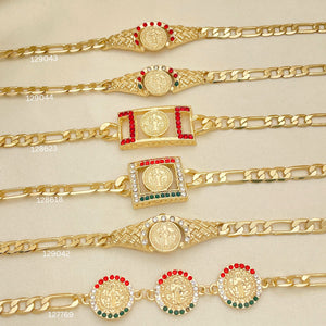 Gold Filled Bracelet — 20 Religious San Benito Plaque ID Bracelets in — main product view — SKU 152535 | Oro Laminado brazalete — 20 Religious San Benito Plaque ID Bracelets in — SKU 152535