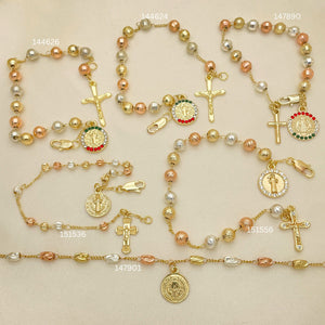 Gold Filled Bracelet — 20 Religious San Judas Rosary Bracelets in Assorted — main product view — SKU 152541 | Oro Laminado brazalete — 20 Religious San Judas Rosary Bracelets in Assorted — SKU 152541