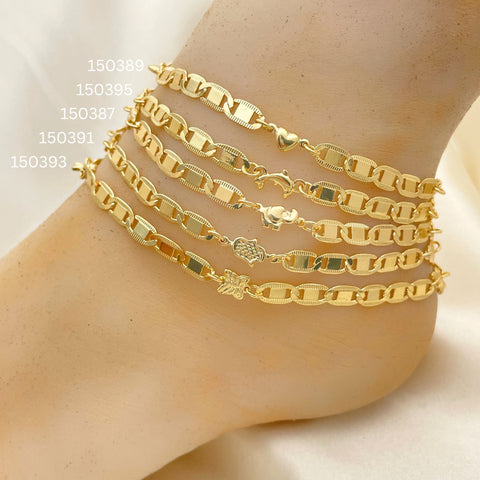 20 Mariner Style Anklets with Themes in Oro Laminado Assorted ($5.00 each) for $100 Gold Layered