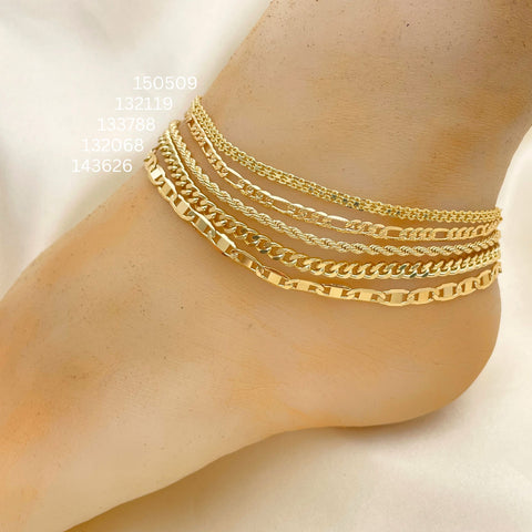 20 Assorted Basic Anklets in Oro Laminado Assorted ($5.00 each) for $100 Gold Layered