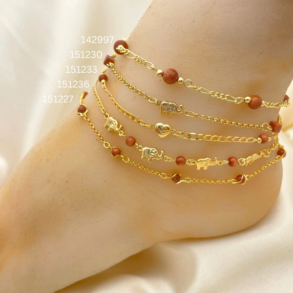 Gold Filled Anklet — 20 Assorted Venturina Anklets in Assorted $5.00 each — main product view — SKU 152547 | Oro Laminado tobillera — 20 Assorted Venturina Anklets in Assorted $5.00 each — SKU 152547