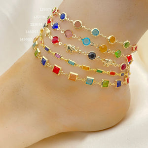 Gold Filled Anklet — 20 Assorted Colorful Stone Anklets in Assorted $5.00 — main product view — SKU 152548 | Oro Laminado tobillera — 20 Assorted Colorful Stone Anklets in Assorted $5.00 — SKU 152548