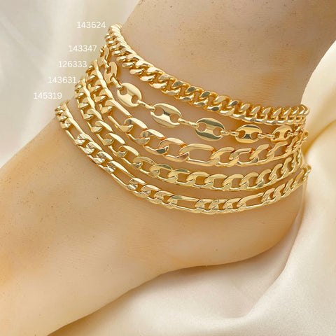 15 Assorted Chunky Basic Anklets in Oro Laminado Assorted ($6.67 each) for $100 Gold Layered