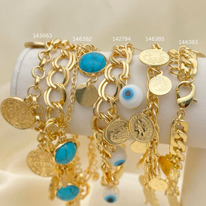 Gold Filled Bracelet — 15 Assorted Chunky Charm Bracelets in Assorted $6.67 — main product view — SKU 152553 | Oro Laminado brazalete — 15 Assorted Chunky Charm Bracelets in Assorted $6.67 — SKU 152553