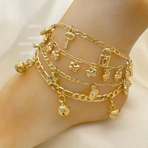Gold Filled Anklet — 20 Assorted Charm Link Anklets in Assorted $5.00 — main product view — SKU 152557 | Oro Laminado tobillera — 20 Assorted Charm Link Anklets in Assorted $5.00 — SKU 152557