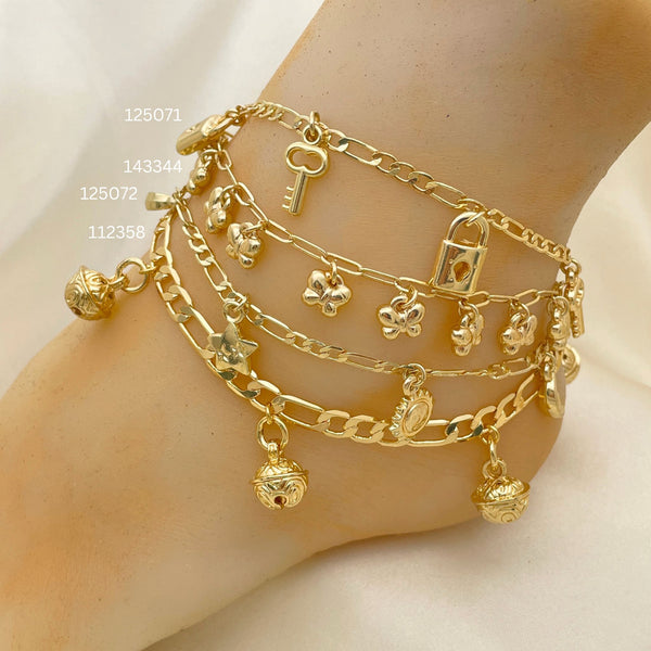 Gold Filled Anklet — 20 Assorted Charm Link Anklets in Assorted $5.00 — main product view — SKU 152557 | Oro Laminado tobillera — 20 Assorted Charm Link Anklets in Assorted $5.00 — SKU 152557