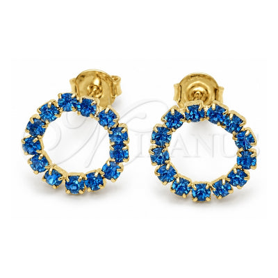 Oro Laminado Stud Earring, Gold Filled Style with Tanzanite Cubic Zirconia, Polished, Golden Finish, 02.09.0217.1