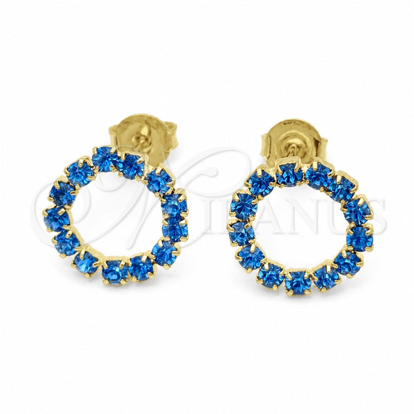 Oro Laminado Stud Earring, Gold Filled Style with Tanzanite Cubic Zirconia, Polished, Golden Finish, 02.09.0217.1