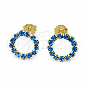 Oro Laminado Stud Earring, Gold Filled Style with Tanzanite Cubic Zirconia, Polished, Golden Finish, 02.09.0217.1