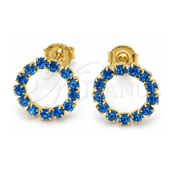 Oro Laminado Stud Earring, Gold Filled Style with Tanzanite Cubic Zirconia, Polished, Golden Finish, 02.09.0217.1