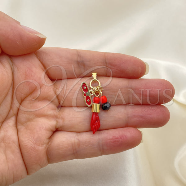 Gold Filled Pendant — Fancy Pendant Hand Design with Black Azavache Polished — alternate product view — SKU 152565 | Oro Laminado dije — elegante Pendant Hand diseño with negro Azavache pulido — SKU 152565