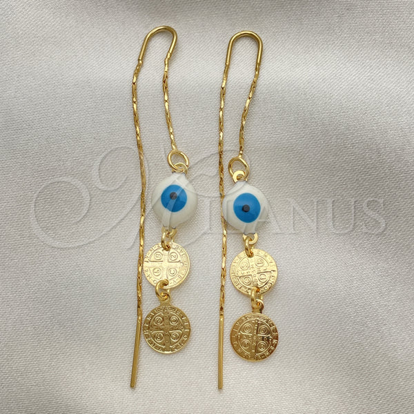 Gold Filled Ring — Threader Earring Evil Eye and San Benito Design — main product view — SKU 152571 | Oro Laminado anillo — Threader Earring Evil Eye and San Benito diseño — SKU 152571