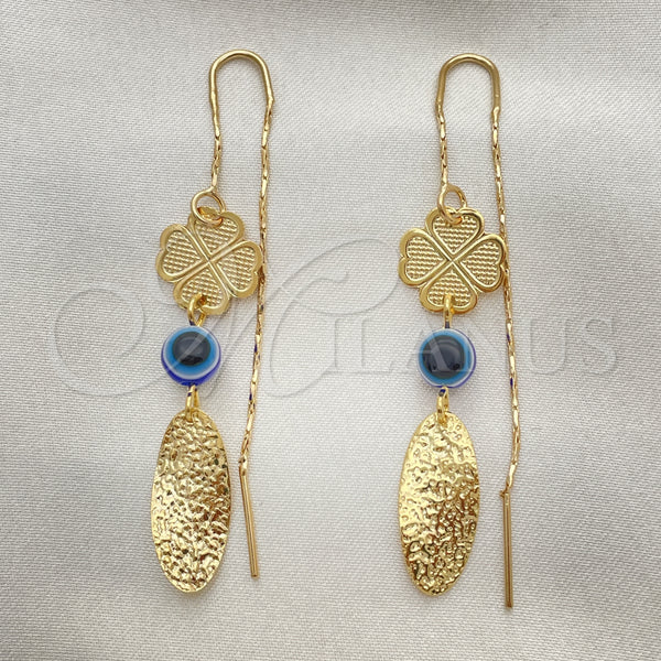 Gold Filled Ring — Threader Earring Evil Eye and Four-leaf Clover Design — main product view — SKU 152572 | Oro Laminado anillo — Threader Earring Evil Eye and Four-leaf Clover diseño — SKU 152572