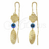 Oro Laminado Threader Earring, Gold Filled Style Evil Eye and Four-leaf Clover Design, Polished, Golden Finish, 02.02.0520