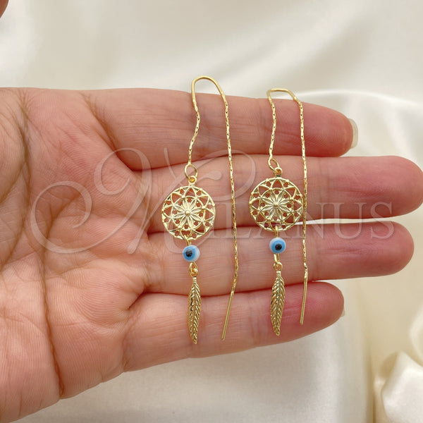 Gold Filled Ring — Threader Earring Evil Eye and Leaf Design Polished — alternate product view — SKU 152573 | Oro Laminado anillo — Threader Earring Evil Eye and Leaf diseño pulido — SKU 152573