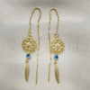 Oro Laminado Threader Earring, Gold Filled Style Evil Eye and Leaf Design, Polished, Golden Finish, 02.02.0521